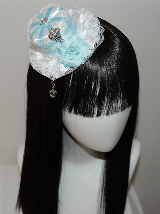 Hat Trim Crown Design Lace Blue/Pink Floral Mini Decorated