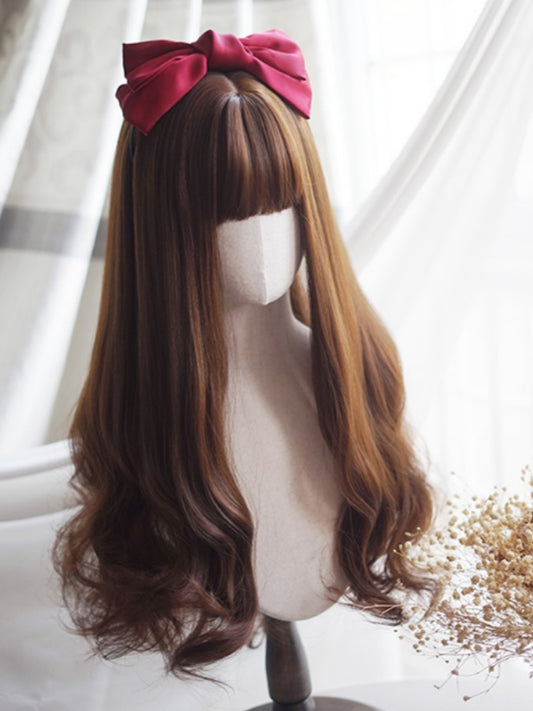 Caramel Long Wavy Wig With Full Bangs