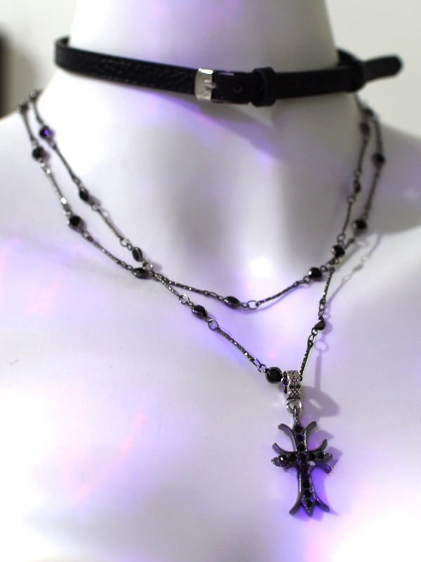 Necklace Charm Buckle Cyberpunk + Choker Black Cross