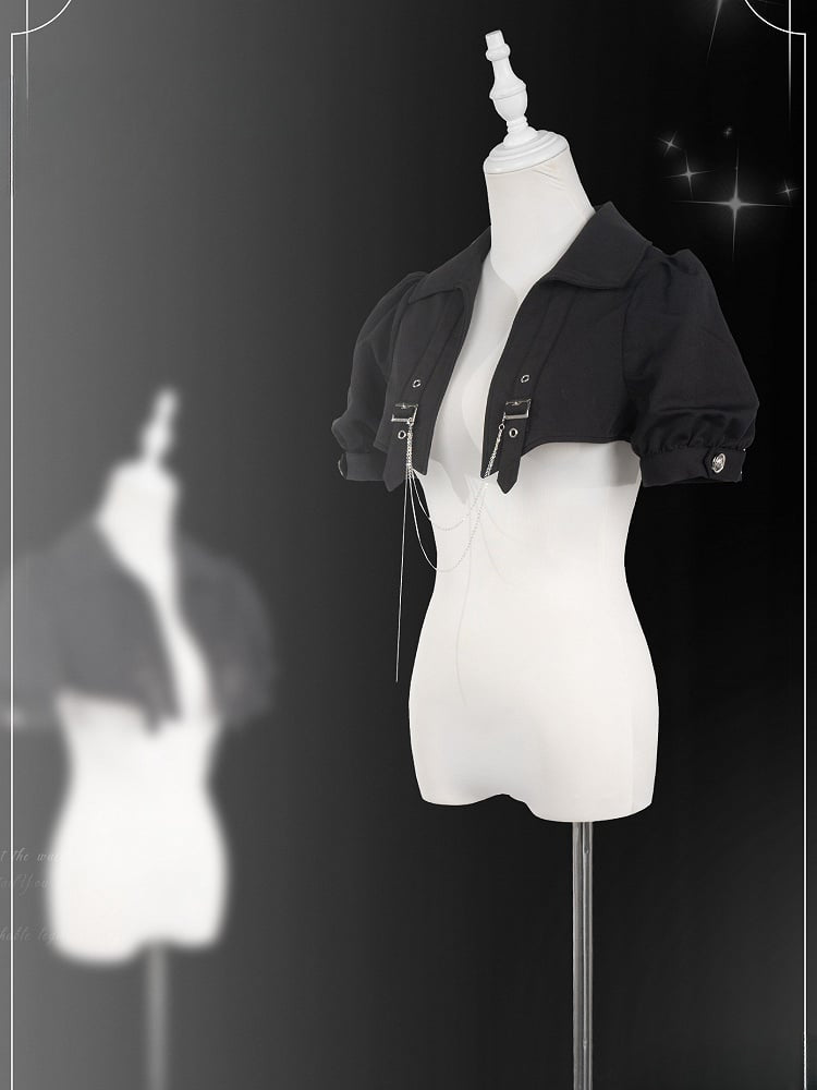 Schwarz-weißes Prince Ouji Lolita-Outfit – weißes ärmelloses Hemd + schwarzes kurzes Top + Blommer-Shorts mit hoher Taille, komplettes Set