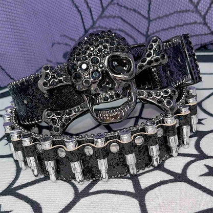 Y2K Glittering Rhinestones Punk Skull Bullets Waist Belt