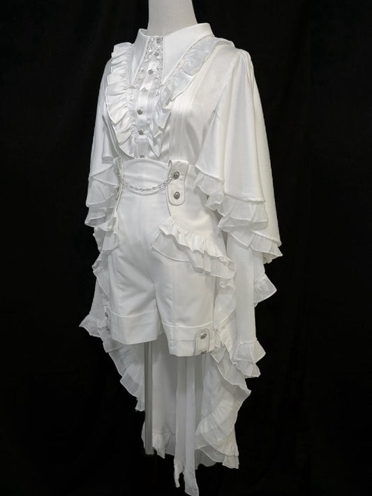 Aristocrat High Detachable Train with Ruffle Lolita Waist Fashion White Ouji Shorts Cascading