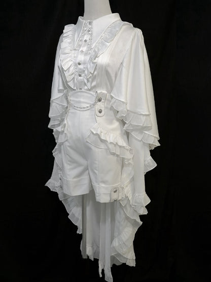 Foldover Collar Cape Lolita Gothic Design Cascading Ouji Shirt Pointed White Ruffle