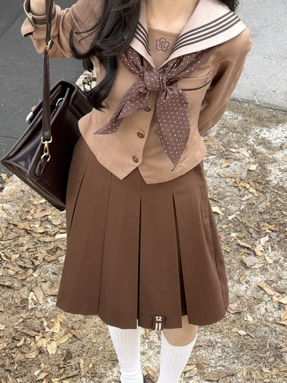 Skirt JK Brown Uniform Box Pleat