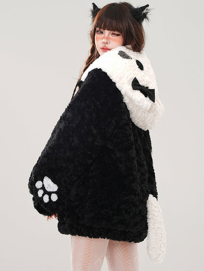 Black Cute Kitty Head Hood Fleece Zip Hoodie