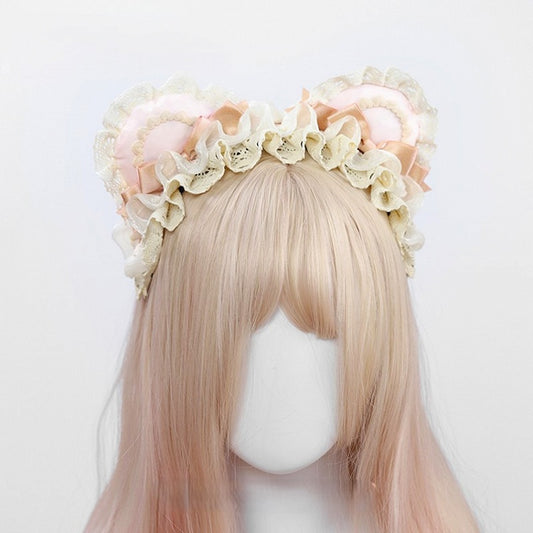Lace Ear and Details Sweet with KC Lolita Pink/Green/Brown Bear Bow