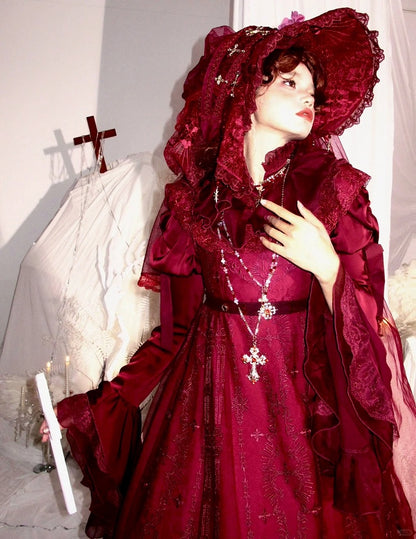 Robe taille empire cathédrale rouge style gothique Lolita JSK