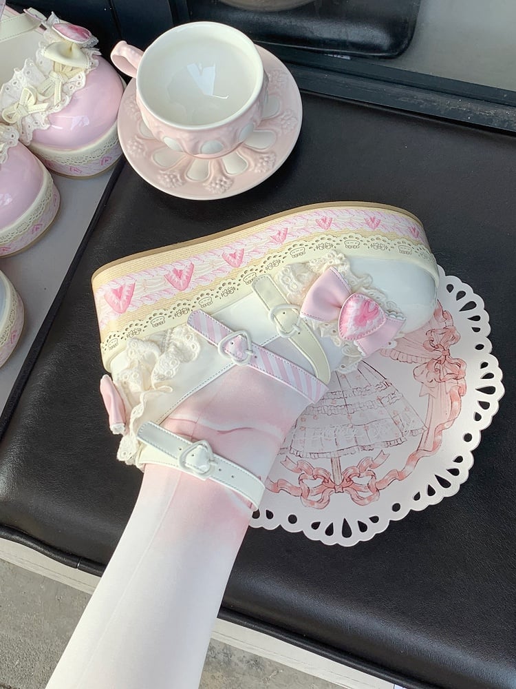 Shoes Lolita Sweet Strawberry Chocolate White Jane Mary Platforms Cake