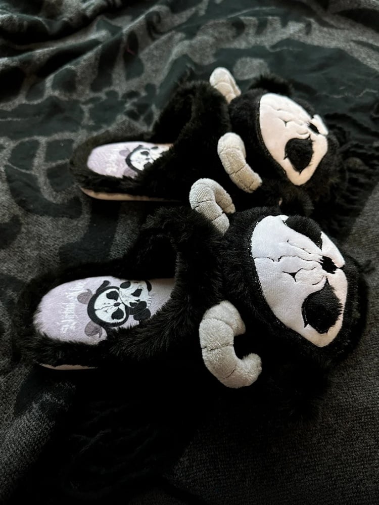 Black and White Grim Reaper Gothic Winter Plush Slippers