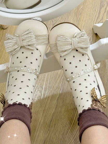 Top Schnalle Zehen Creme Schuhe Perlen Schleife verziert Lolita Weiß Herz Runde bei