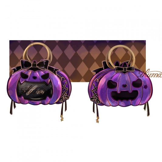 Halloween Purple Pumpkin Ita Tote Bag Lace-up on Both Sides Bowknot