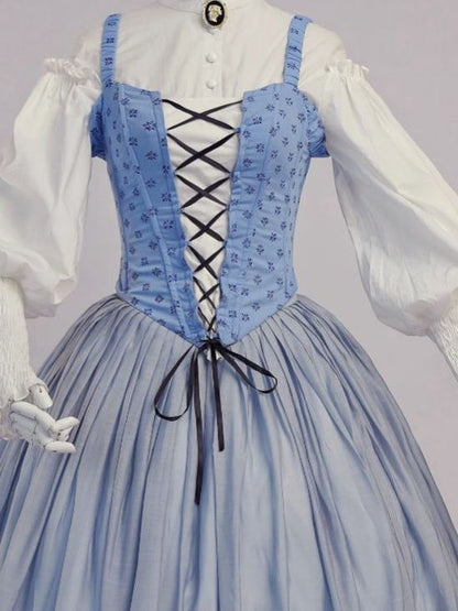 Historical Costume Light Blue Boned Corset Set