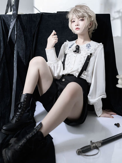 White Ouji Lolita Doll Flat Collar Long Sleeves Shirt