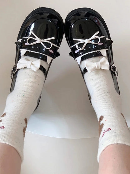 Preppy Flat Design Lamb Dazed PU mit Style Schwarz Schuhe