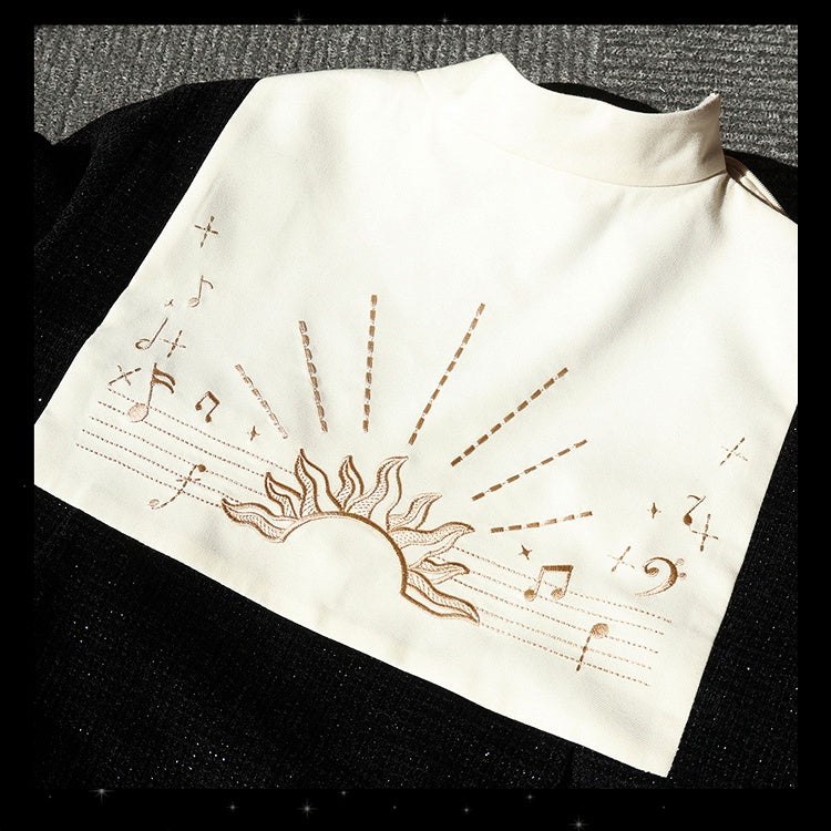 Black Ouji Glittering Waffle Top with Music Notes and Fringe Sash