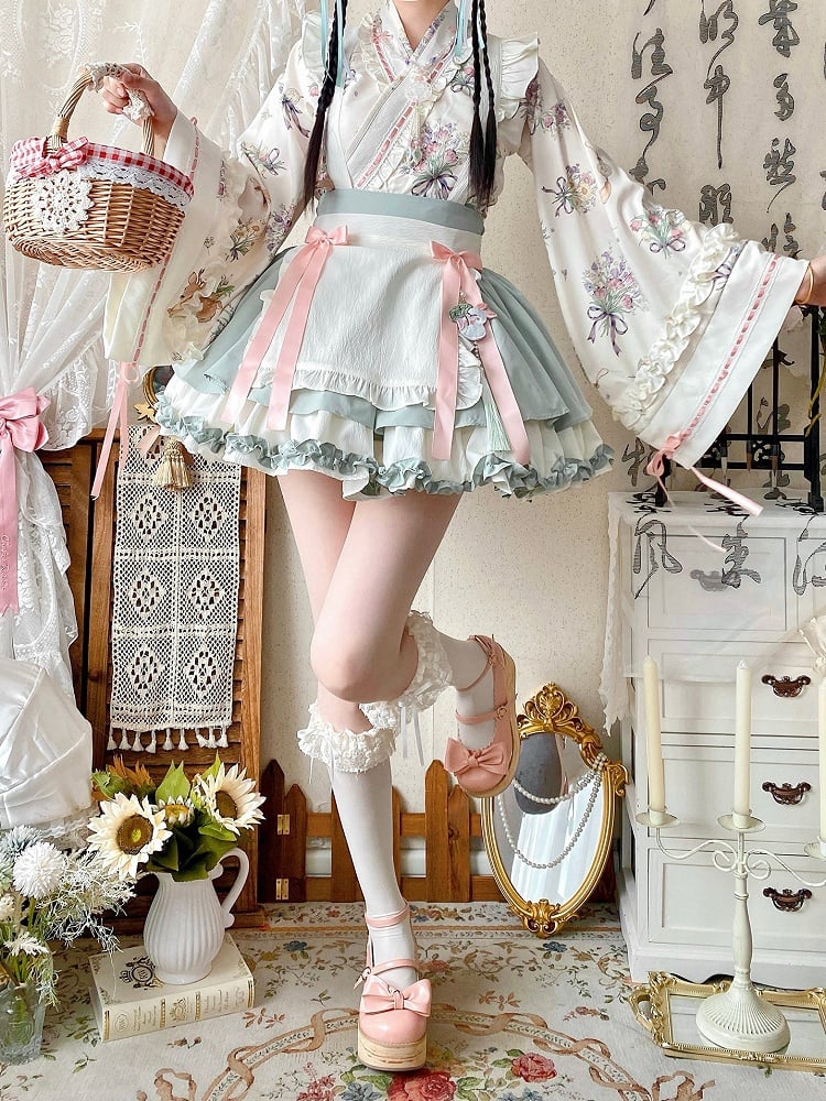 Light Neckline Green Lolita Han Medicine Crossover Herbal + Top Skirt Set