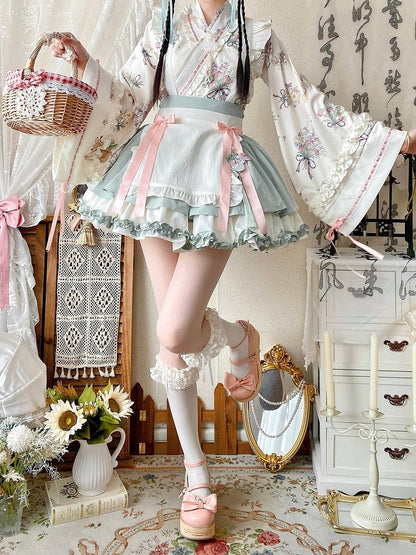 Light Neckline Green Lolita Han Medicine Crossover Herbal + Top Skirt Set
