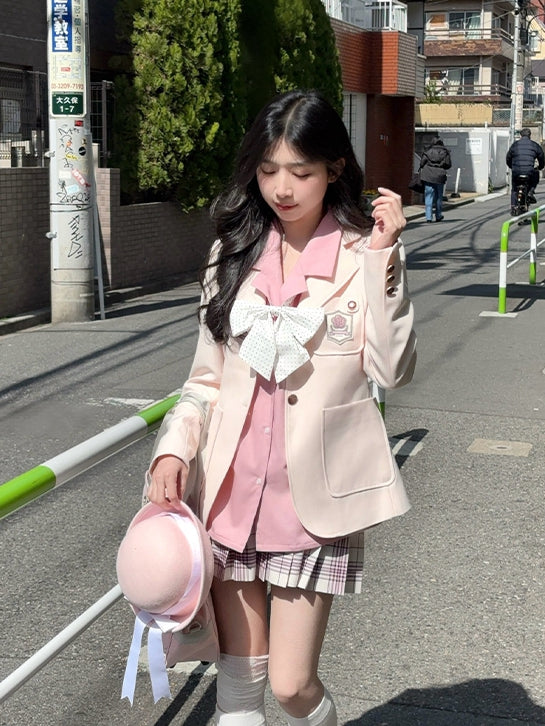 ユニフォームカラー グリーン/ピンク/ホワイト ノッチドシャツスタイル プレッピーJK