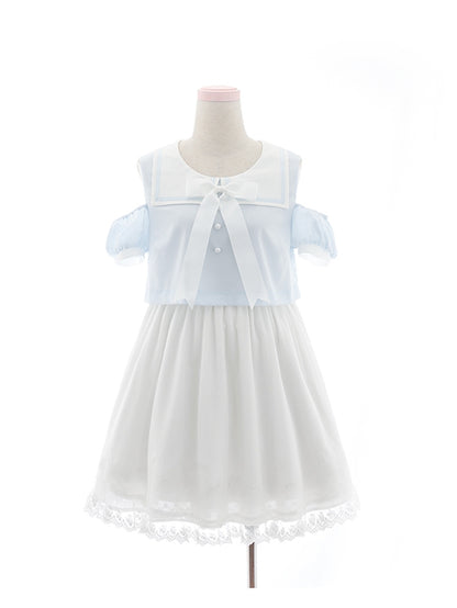 Collar Pink/Blue Bunny Ear and Tail Detail Sailor Chiffon Back