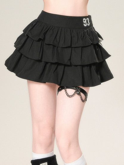 Tiered Skirt Black Glamorous Lined