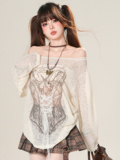 Glamorous Long Lace-up Sleeves Top Detail Sun Green/Beige Protection