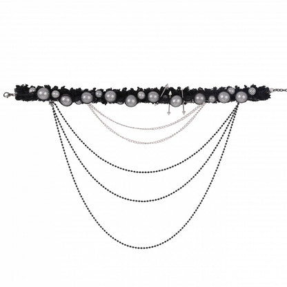 Black Dark Gothic Stud Beaded Pendants Choker