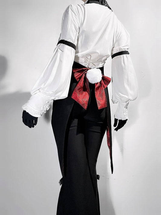 Black Ouji Neck Gothic Bunny at Halter Lolita Buckle Back Tailcoat with Bow Tail Waistcoat