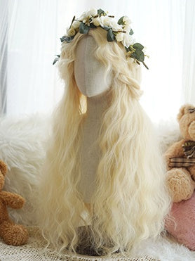 Light Blonde Hip Length Curly Wig With Curly Curtain Bangs