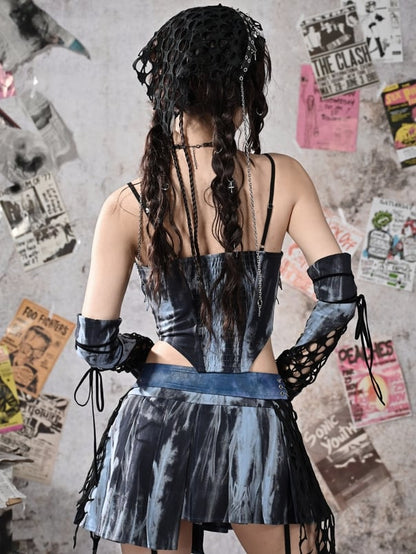 Rock Grunge Lace Boned Neckline Blue Punk Corset Cowl Fairy Style