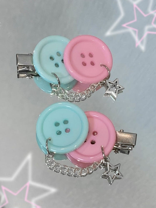 Blue and Pink Button Hairclips