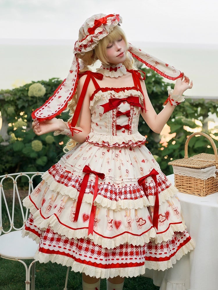 White and Choker Lace Red