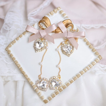 Dusty Pink Sweetheart Rhinestones Charm Bowknot Ear Clips