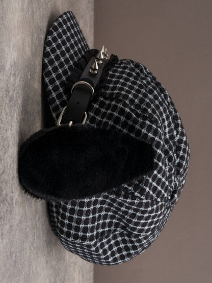 Hut Ohrstecker Schwarze Schnalle Plüsch Verziert Gothic Design Baskenmütze Ohr Welpe