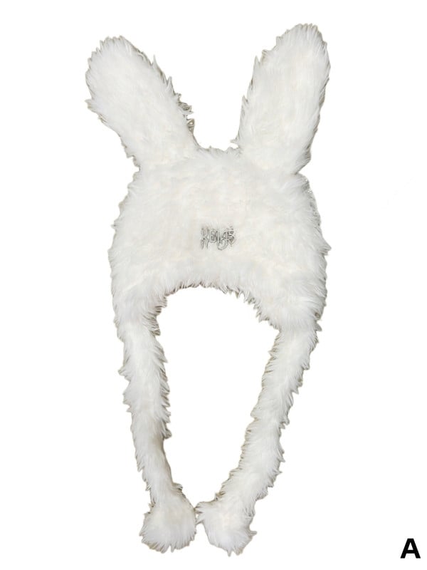 White Plush Bunny Ears Hat