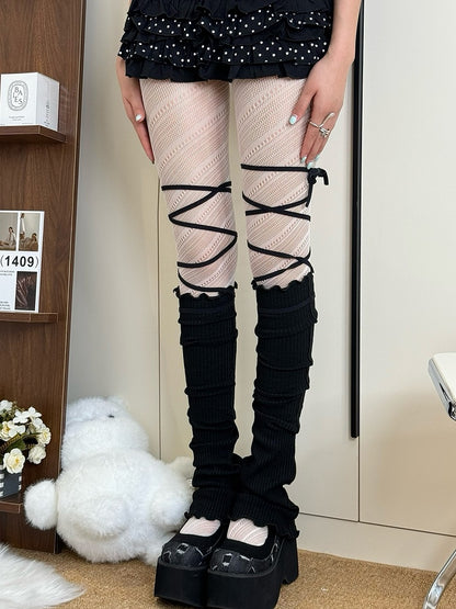 Tights Black/Brown/White/Red/Gray Y2K Pattern Striped