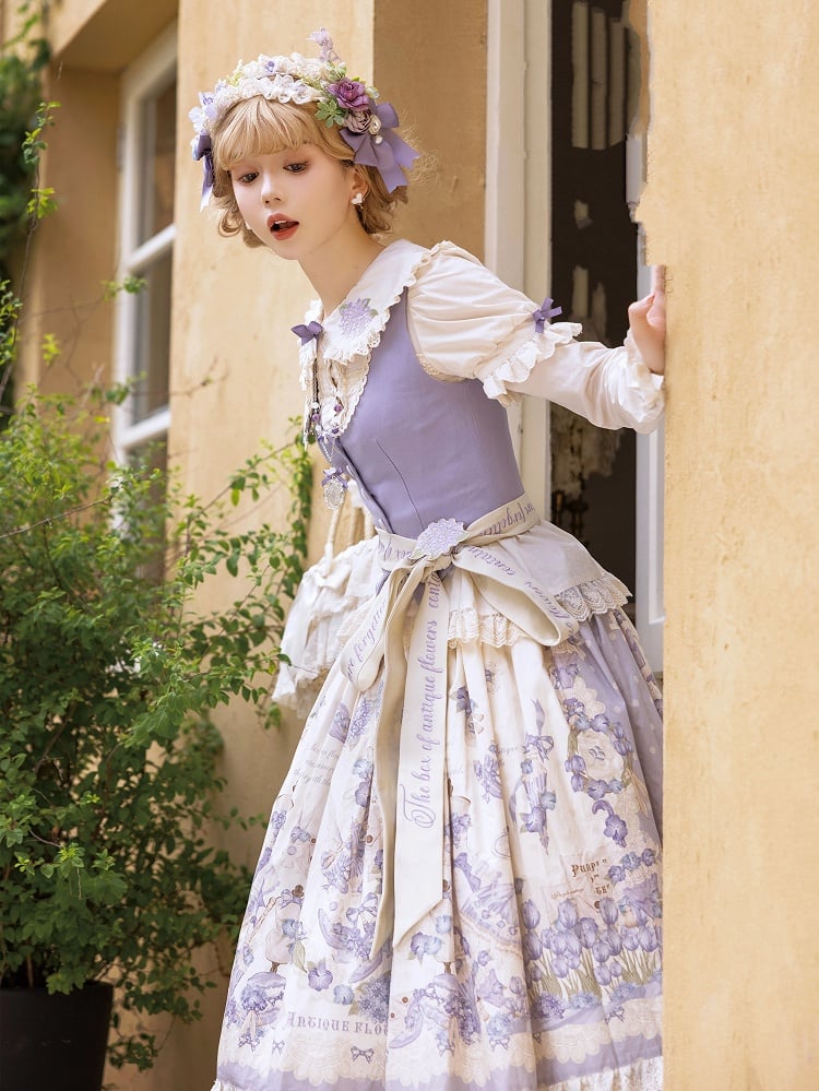 Beige Design Decorated / KC Floral Lolita Bows Purple