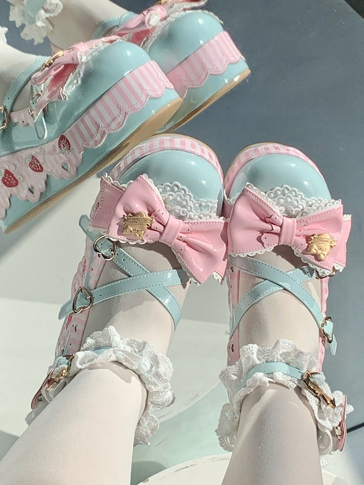 - Platforms Strawberry Lolita Leather Green Sweet Elements with PU