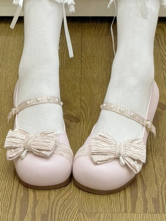 Rosa runde verzierte Schuhe Erdbeere Top an der Spitze Schnalle Schleife Herz Lolita Perlen
