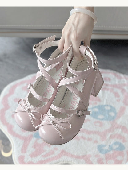 Artful Bow PU with Janes Mid-heel Accent - Mary Pink