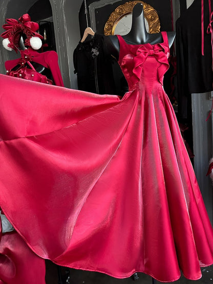 Red Christmas Glossy Dress Bowknot on Bodice Homecoming Dress