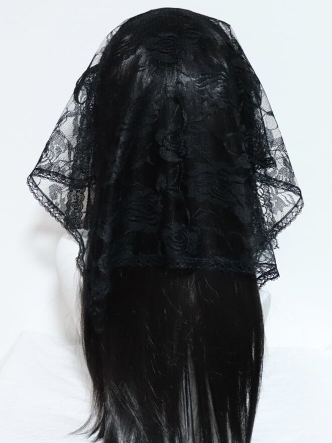 Cross Veil Hairband And Black/White Lace Floral Charm Details Bowknot