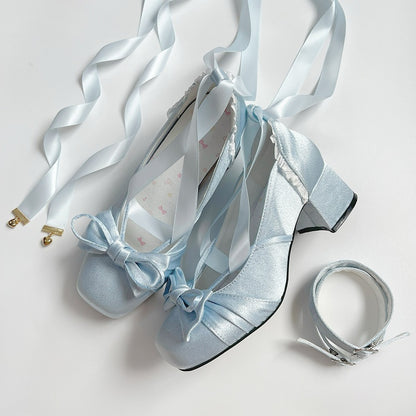 With Dual Blue Straps Bow Detachable Ankle Top Janes at Elegant Mary Buckle