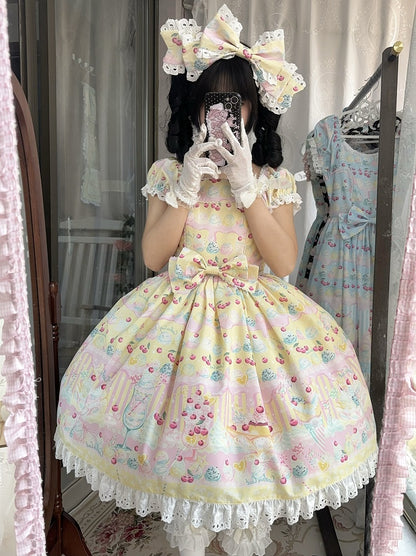 Cherry and Ice Cream Yellow Summer Sweet Lolita Dress