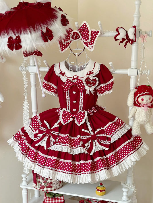 Collar Red Ears Sweet Lolita Dress Dots Bunny Polka Accents Bow Back