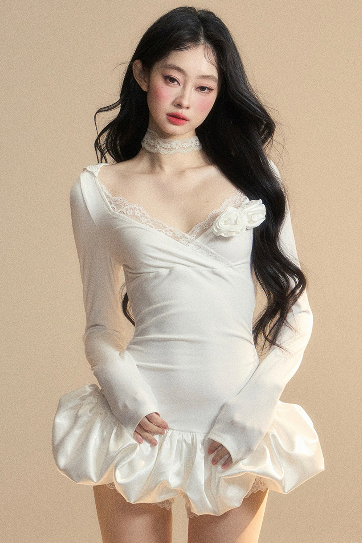 Balloon Short Lace Dress Hooded Ballet Core