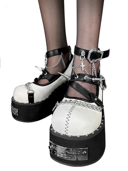 Witch Punk Round Shoes Rivet Dark Rose Platform Toe