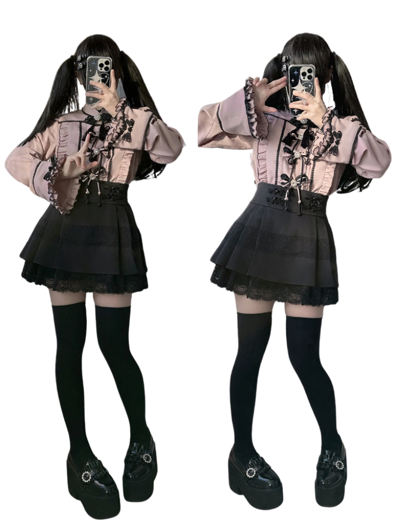 Lace Buckle Ruffle Shirt China Sleeve Bell