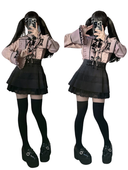 Lace Buckle Ruffle Shirt China Sleeve Bell