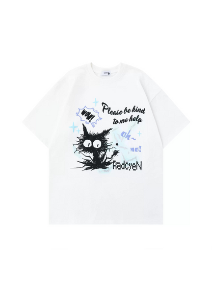 T-shirt imprimé chat couleur contrastée dessin animé