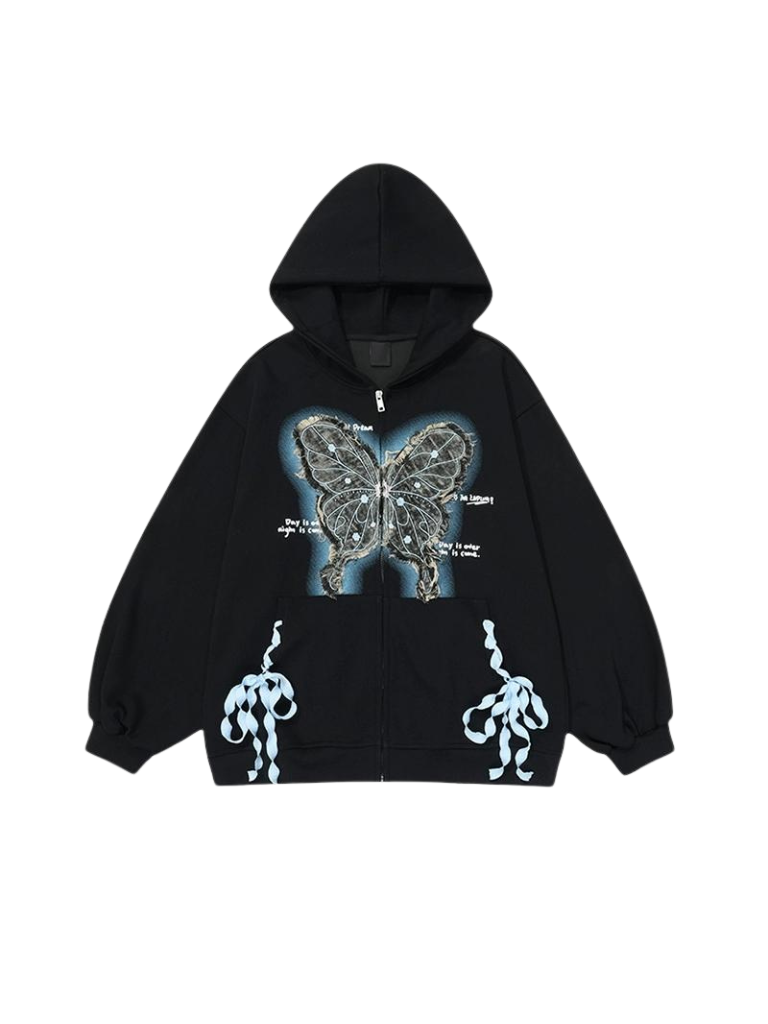 Jacket Hooded Loose Butterfly Sweatshirt Ribbon